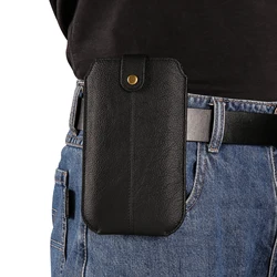 Premium Genuine Leather Mobile Phone Pouch with Belt Clip - Men's Waist Bag Holster Cover - M (6.7 - 6.9 Inch) (Black)