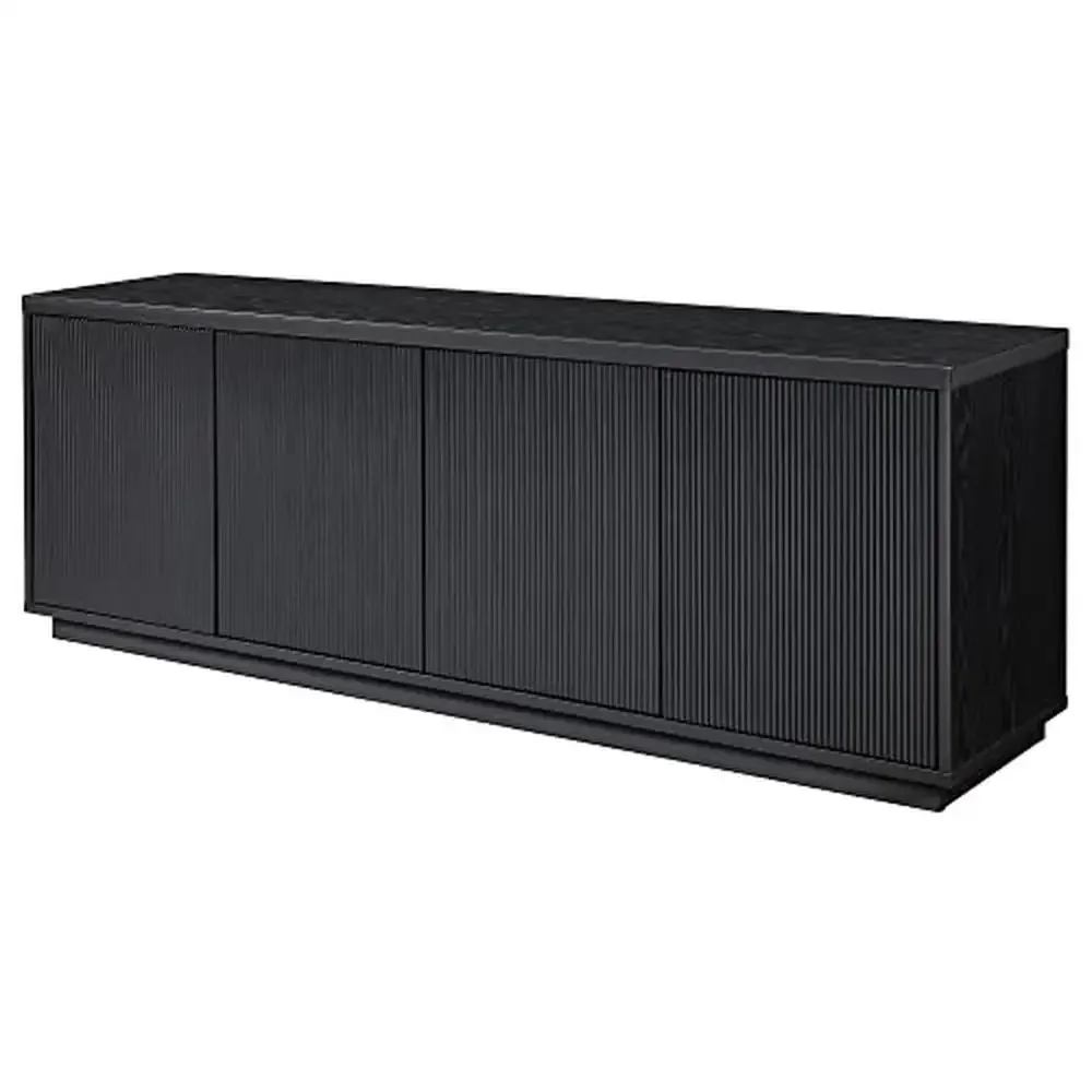 Rectangular TV Stand 75" TVs Black Grain Finish Sturdy MDF/PVC Construction Contemporary Style Cabinet Easy Assembly 100.31 lbs) 3