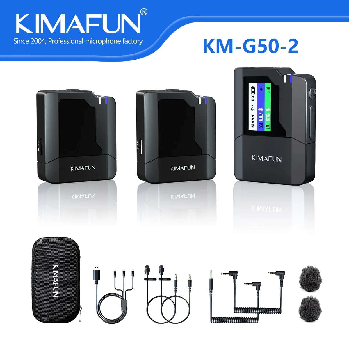 

KIMAFUN Wireless Microphone System Dual Lavalier Lapel for iPhone Android Smartphone Camera TikTok YouTube Facebook Live Stream