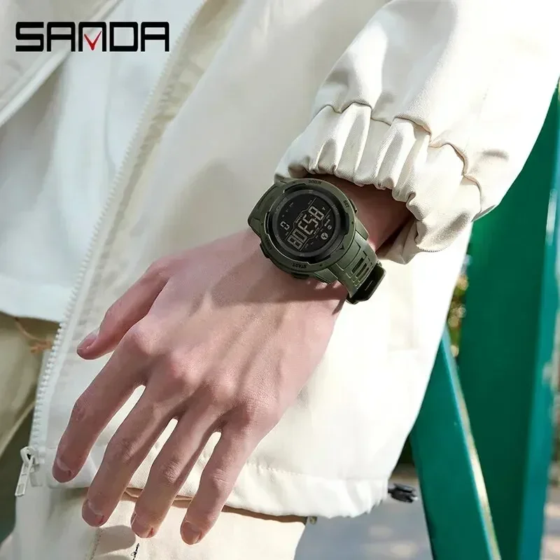 SANDA 2145 Luxury Watch for Men Sports Pedometer Calories Waterproof LED Digital Military Mens Wristwatches Relogio Masculino