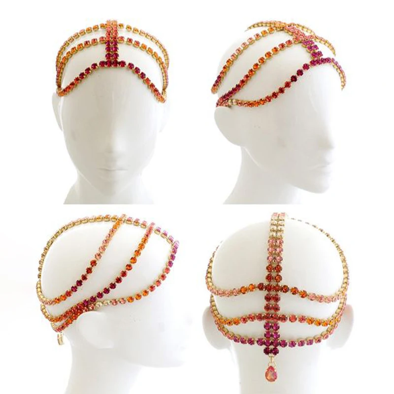 Stonefans Multi-layer Colorful Pendant Bridal Headband Rhinestone Head Chain Hollow Hair Accessories Headpiece Cap Hat Jewelry