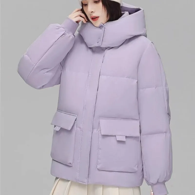 2023 New Women Down Jacket Winter Coat Female Short Parkas Loose Thick Warm Outwear Leisure Time Hooded Versatile Overcoat
