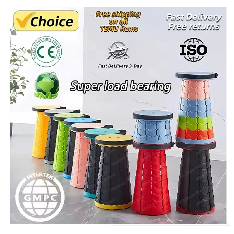 Folding Telescopic Stool Storage Stool Outdoor Travel Folding Adjustable Plastic Fishing