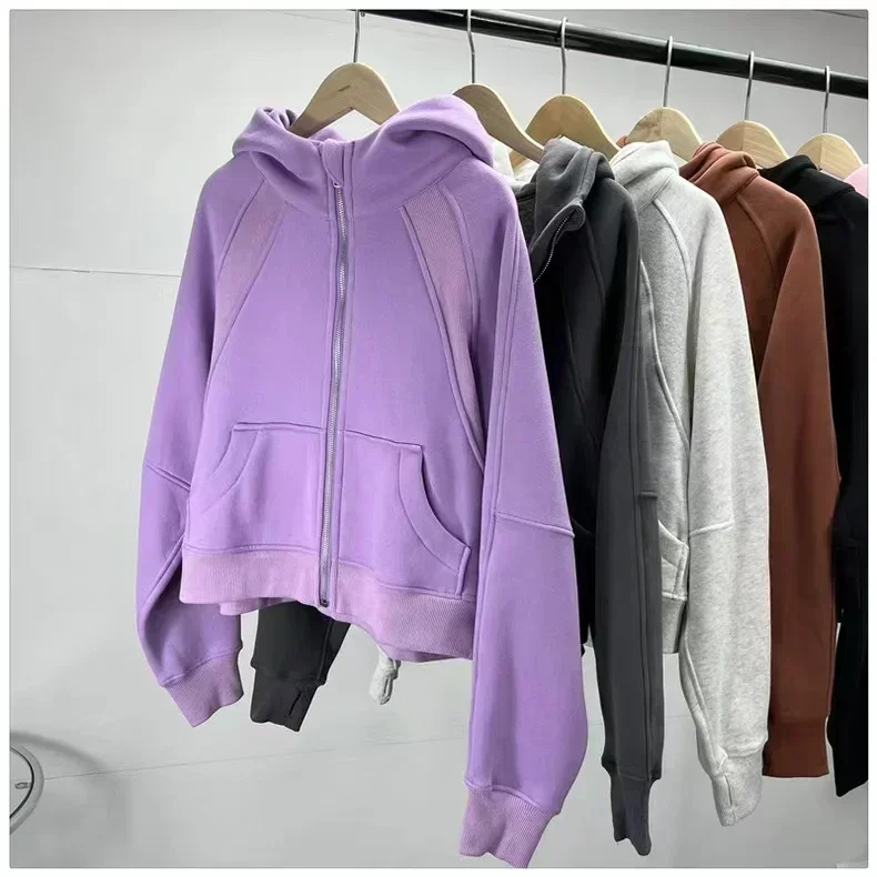 Lemon Women Scuba Outerwear Sport Hoodie Fall/Winter Thicken Warm Full Zipper Long Sleeve Hooded Sweatshirts Define Jackets Coat