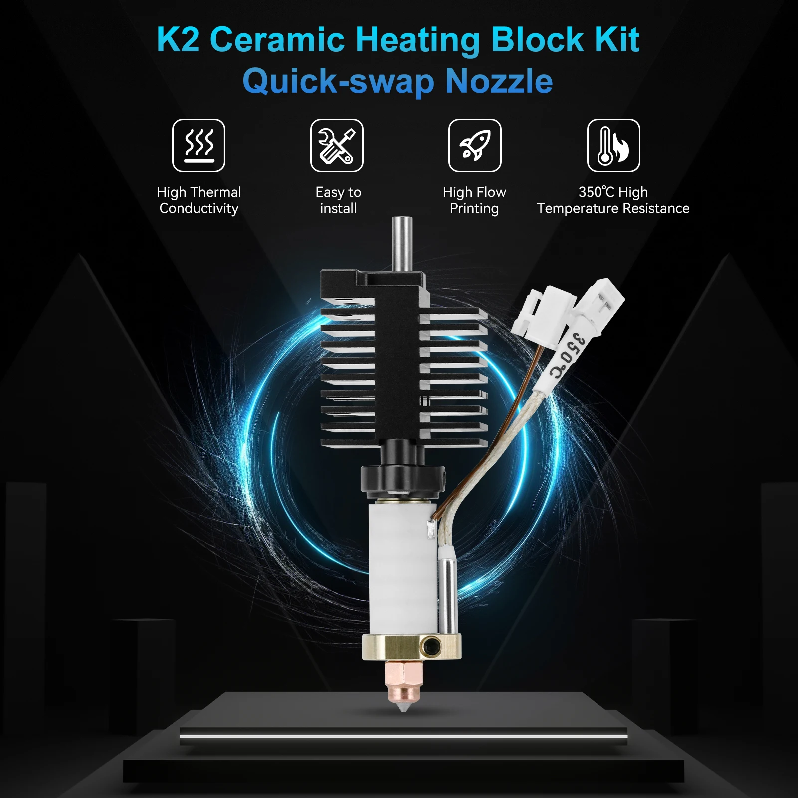 For Creality K2 Plus Hotend Kit Ceramic Heating Block Replacement