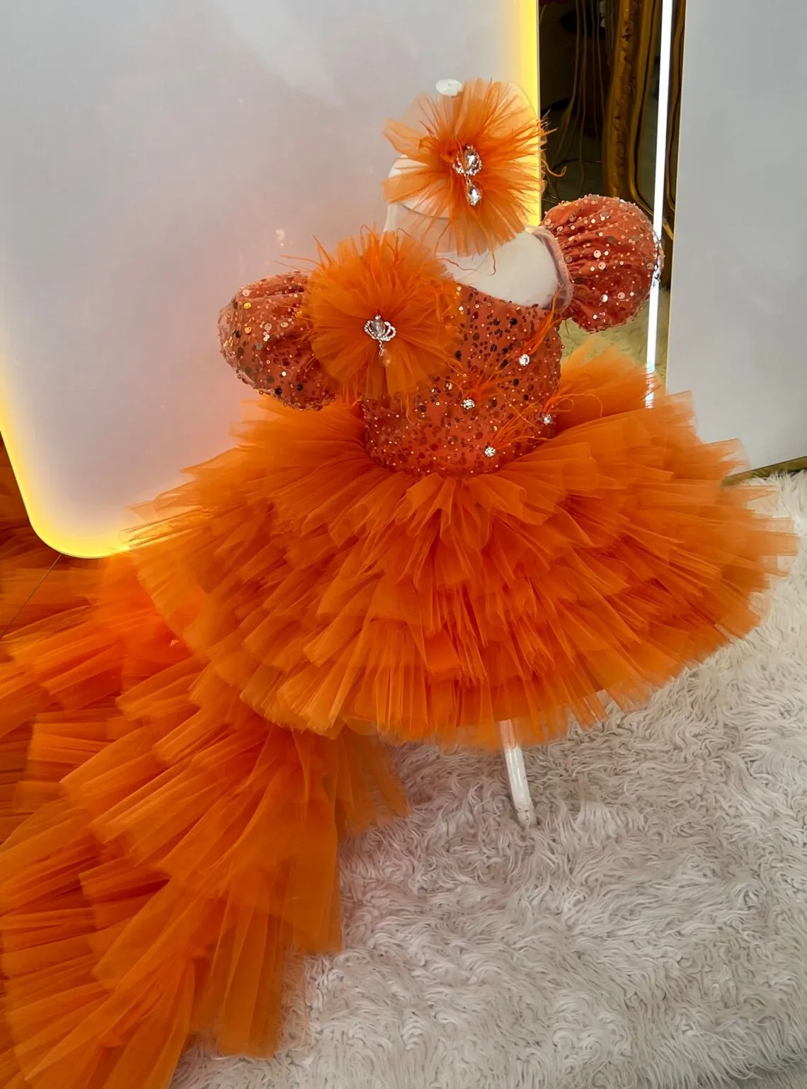 Pink Flower Girl Dresses Weddings Party Birthday Princess Feather Tulle Pageant Dress Formal Prom Gowns Long Train flower girl dresses