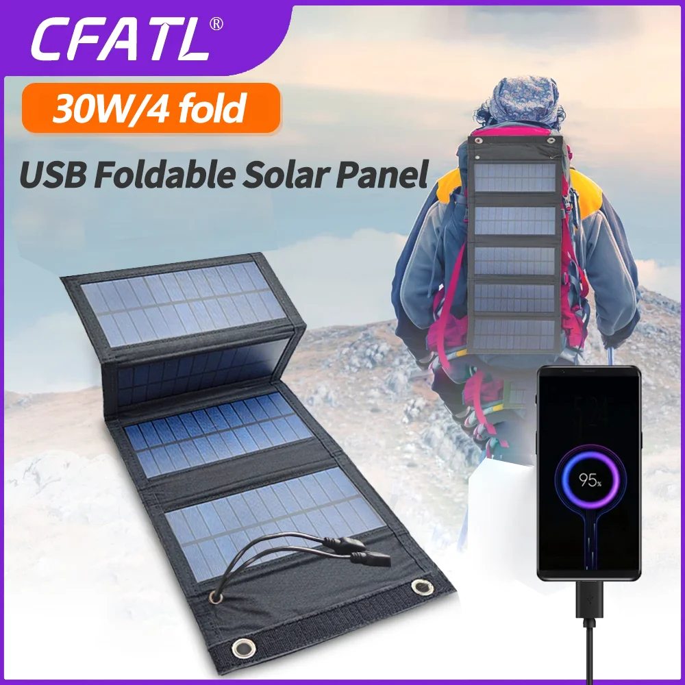 Pannello Solare Pieghevole Da 30W Banca Di Celle Di Carica Solare Portatile Impermeabile A 4 Pieghe Per L'Alimentazione Del Pannello Solare Da Campegg
