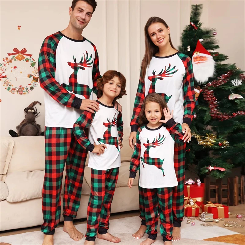 

2023 Plaid Christmas Family Matching Pajamas Sets Deer Daddy Mommy and Me Xmas Pj's Clothes Father Mother & Kids Pyjamas Outfits