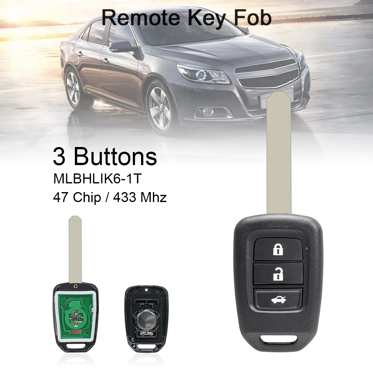 433Mhz MLBHLIK6-1T 3 Buttons Car Remote Key ID47 PCF7961 Chip Replacement Keys for Honda 2013-2015 CRV 2013-2017 Car Key Fob