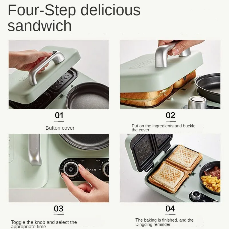 Breakfast Machine Sandwich Household Small Auto Power Off Non-stick Coating Kitchen Cooking Multifunctional Hot Press Toaster 6