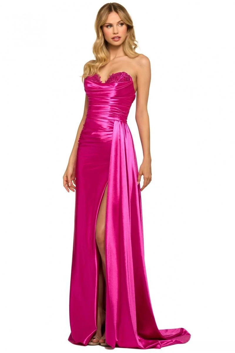 

Elegant Satin Mermaid Prom Dresses 2024 Long Strapless Formal Evening Party Dress With Slit Cocktail Gown For Special Occasion