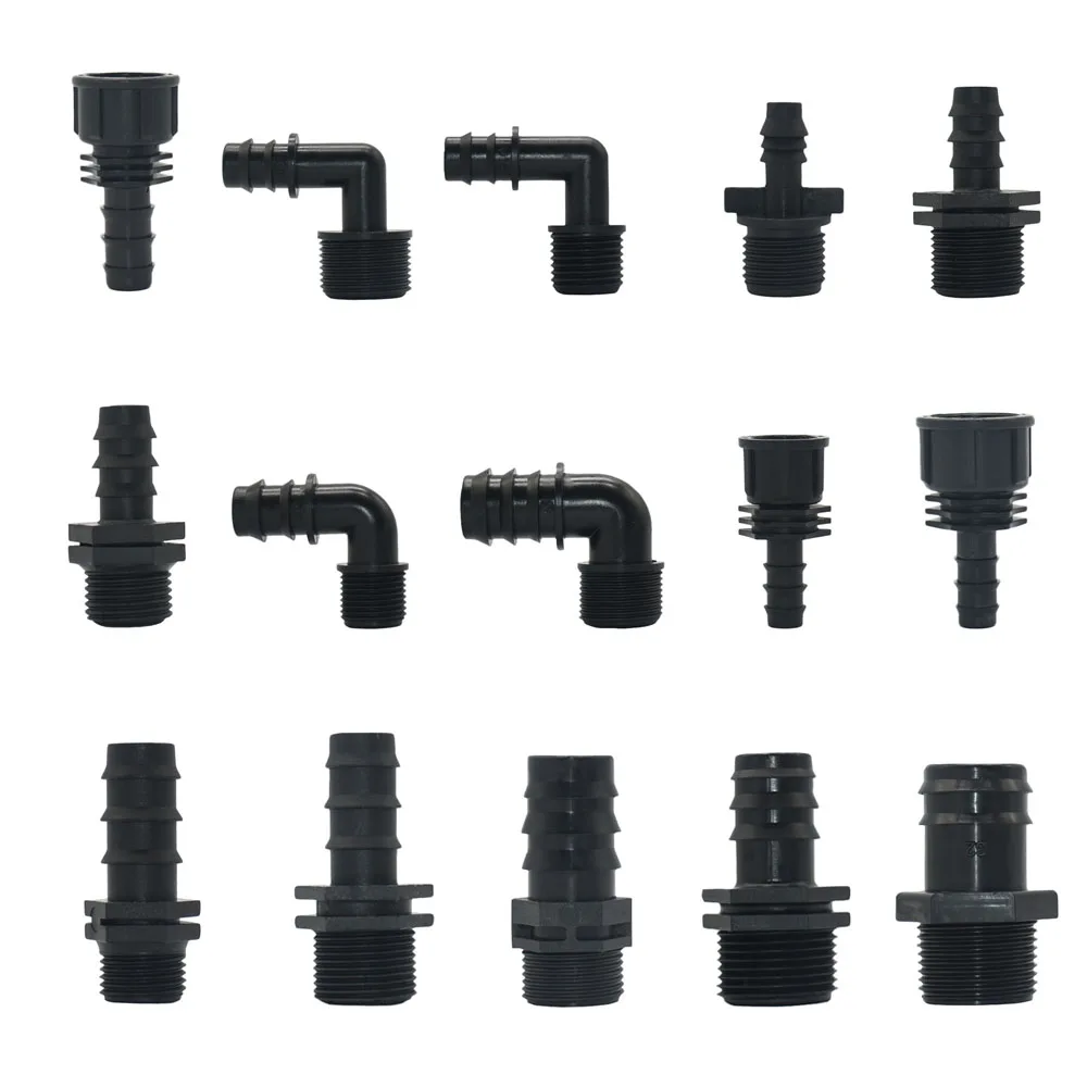 

8/16/20/25/32mm Hose Barbed Connectors With 1/2 3/4 1'' Male Female Thread Fittings Elbow Drip Pe Tubing Coupling