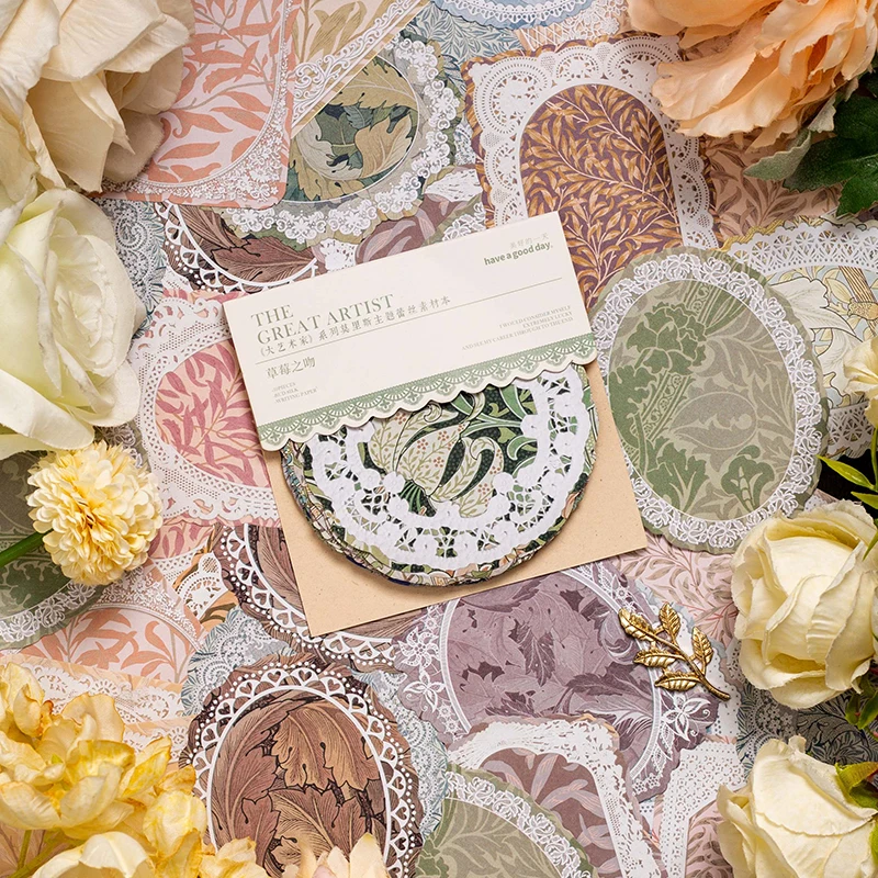 

50Pcs Memo Note Literature art fresh Morris theme lace material paper hand account material decorative 108*134MM