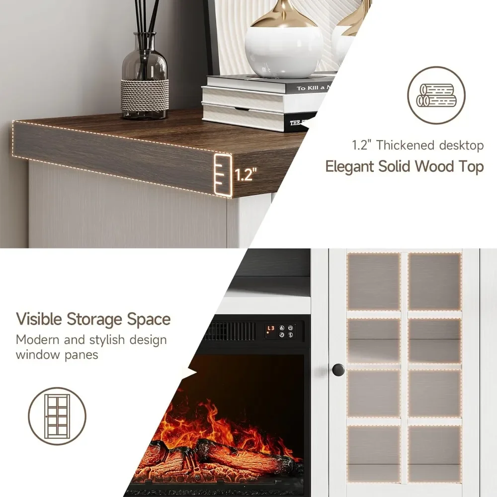 59" Fireplace TV Stand for TVs Up To 65 in With Storage and Glass Doors, 23" Electric Fireplace, Media TV Console 4
