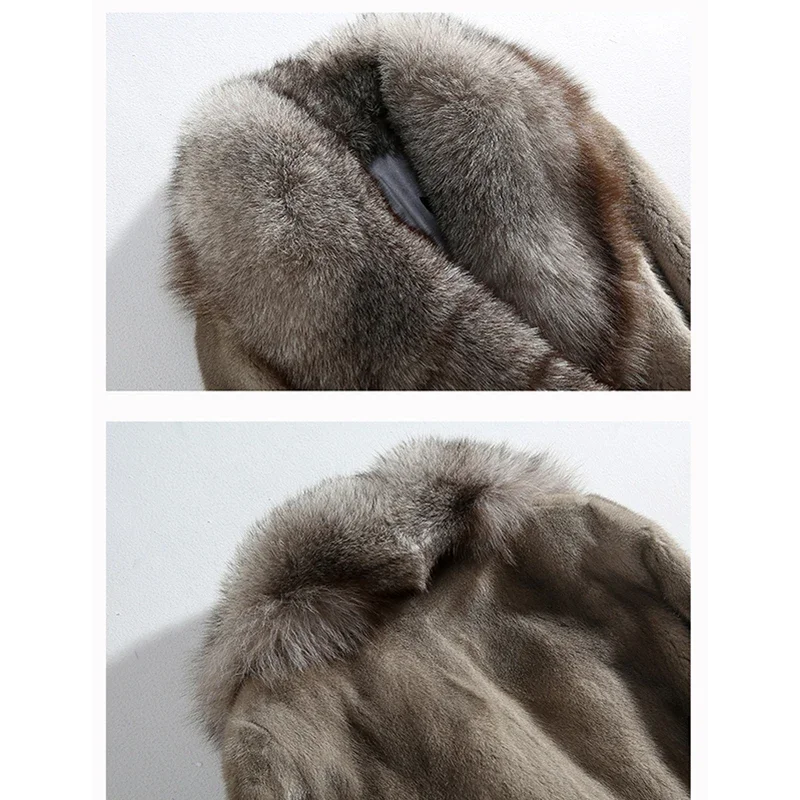 여성용 천연 밍크 모피 코트, 여성용 모피 재킷, 짧은 재킷, 진짜 실버 여우 모피 칼라, 럭셔리 코트, 겨울