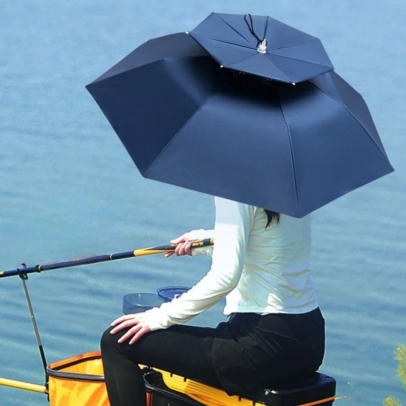 Casque parapluie pêche monté tête multifonction protection soleil pluie extérieur adulte