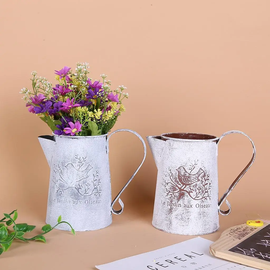 Country Style Metal Vase Flower Pot Jug Holder Wedding Retro Centre Piece Flower Vase Birthday Gift