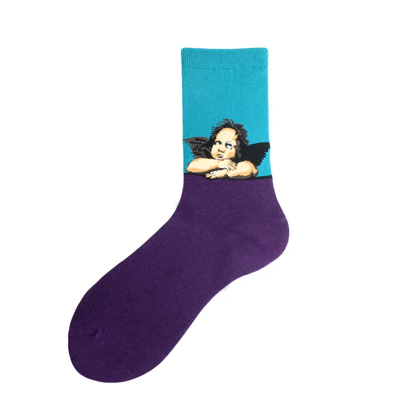 Street Style Men Skateboard Cotton Socks 10 Pairs/Set Colorful Famous Painting Art Thigh High Socks Men's Happy Long Socks