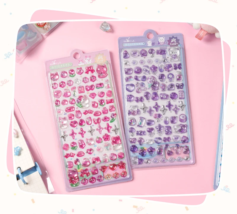 1 pc/4 pcs Mini Sweet Star Cartoon Drop 3D Relief Stickers Journaling DIY Diary Cute Stationery Sticker Decor School Supplies
