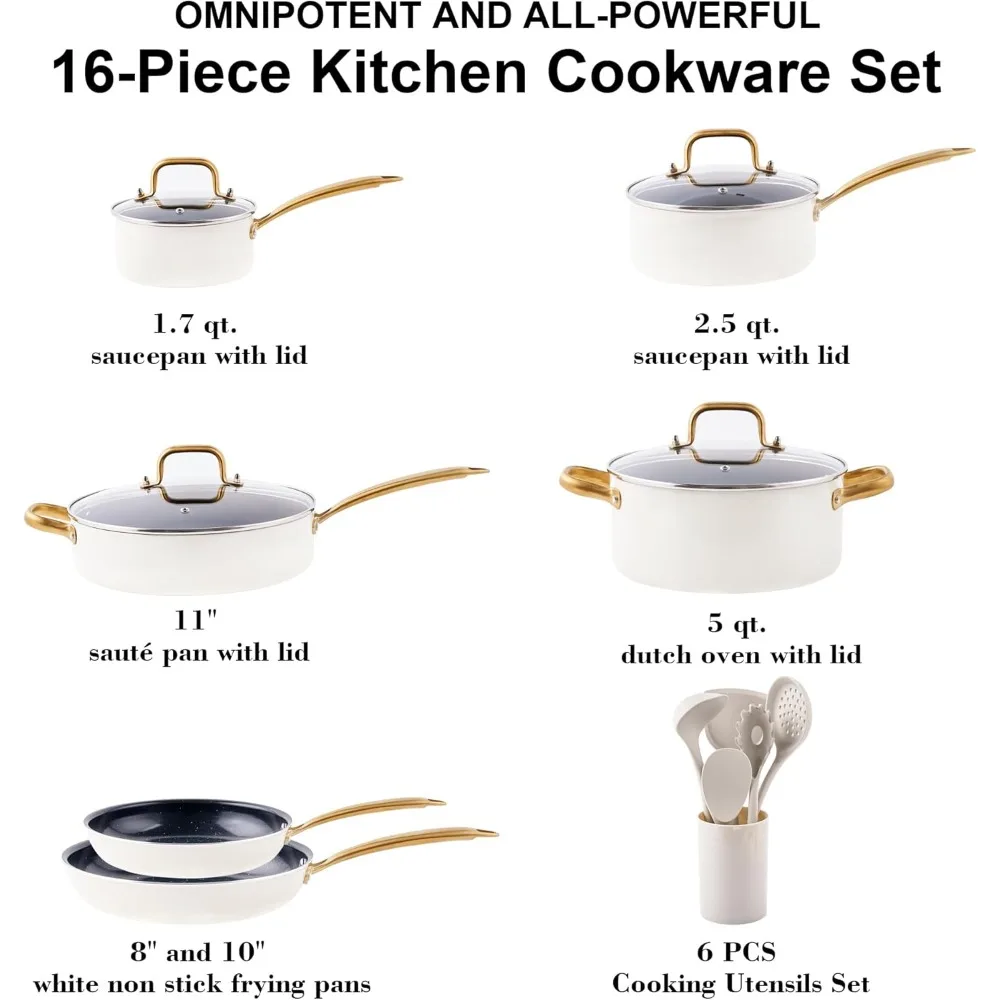 Ceramic Pots and Pans Set - 16PCS Kitchen Cookware Sets Nontsick Non Toxic Cookware Set With Dutch Oven, Frying Pan, Saucepan, S