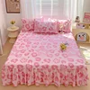 1PC Pink Leopard Print Bed Cover Bed Mattress Lace Bed Skirt Single Ful Queen King Size Bedsheets Skirts (Pillowcase Need Order) 1