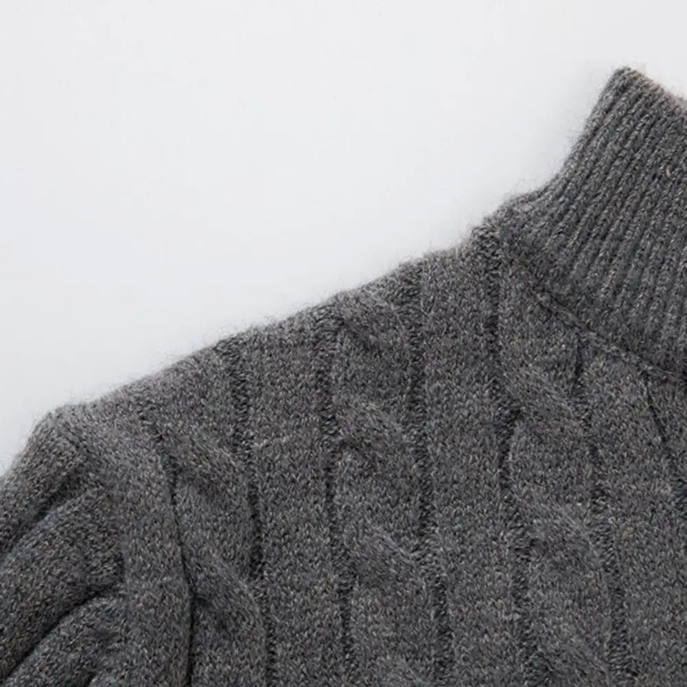 Description Picture 5 of itemMen Knitted Sweater Men's Thick Knitted Zipper Sweater with Half-high Collar Twist Texture Slim Fit Elastic Warm Winter Fall