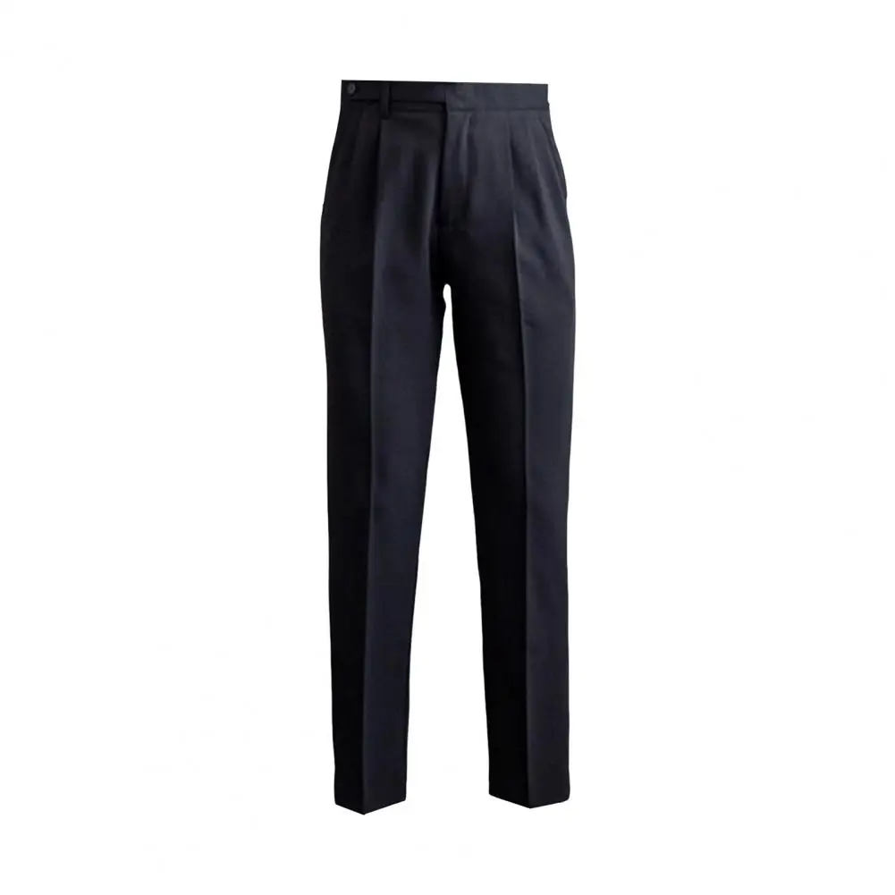 Description Picture 4 of itemBusiness Pants Formal Business Style Men's Suit Pants Wide Leg Mid-high Waist Deep Pockets Button-zipper Closure Office Wear