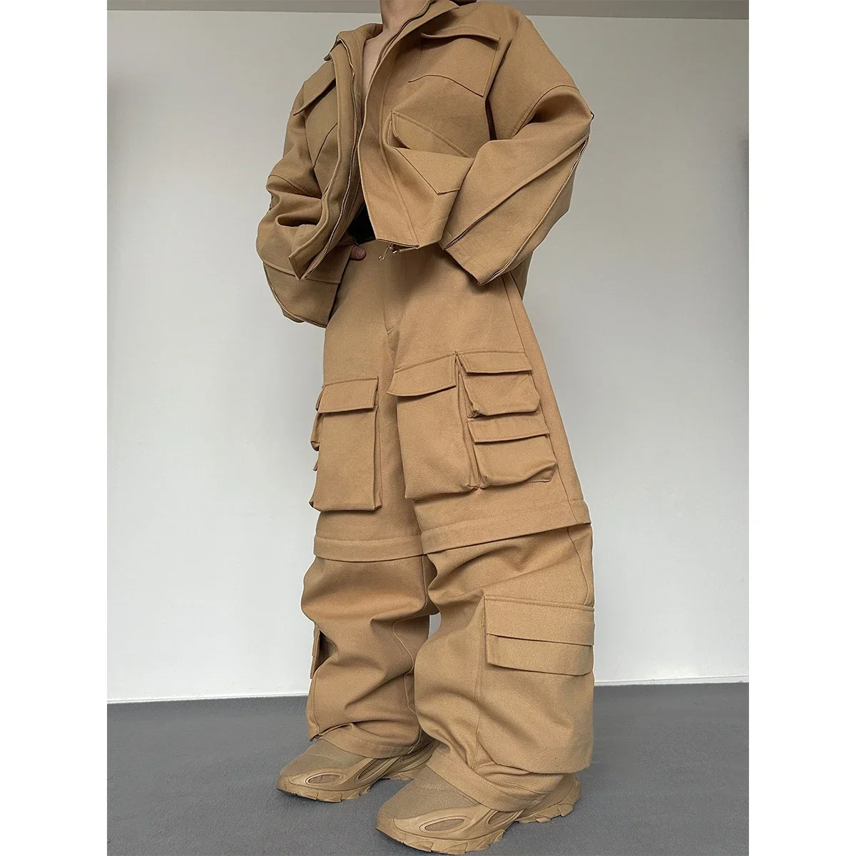 

Мужской парусиновый комбинезон, дизайнерский трендовый винтажный повседневный комбинезон со съемными широкими штанинами и несколькими карманами, уличные комбинезоны