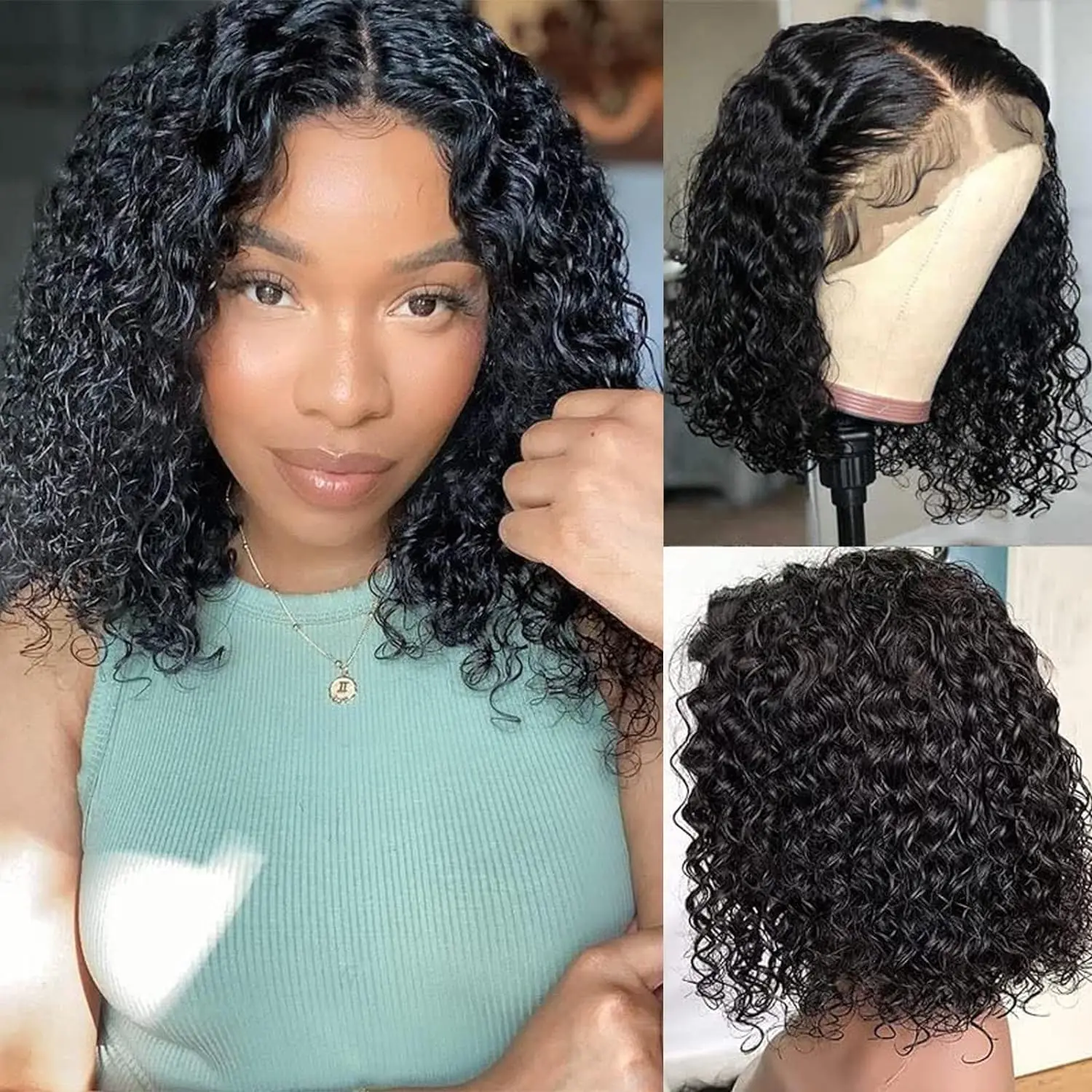 

10 inch Deep Wave 13x4 Lace Front Wigs Human Hair Deep Wave Bob Wig 4x4 Closure Bob Wig Pre Plucked Short Curly Lace Frontal Wig