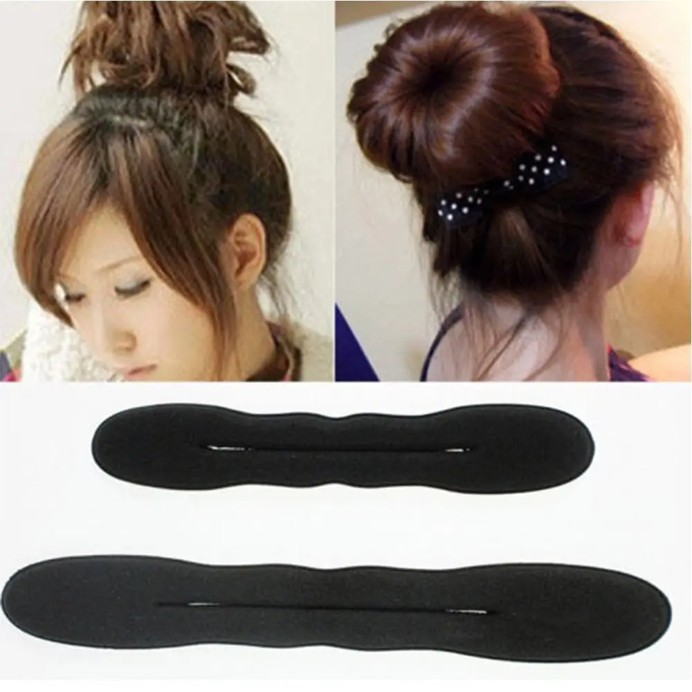 2pc Lady Girl Bun Maker Sponge Plastic Loop Curly Hair Scrunchie Headband Twist Donut Bun Curler Hairbands Hairstyle Accessories