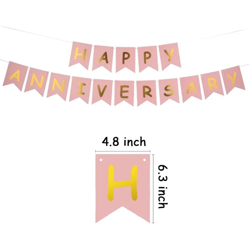 Happy Anniversary Banner Pink & Gold Paper Bunting Sign Anniversary banner for dessert table