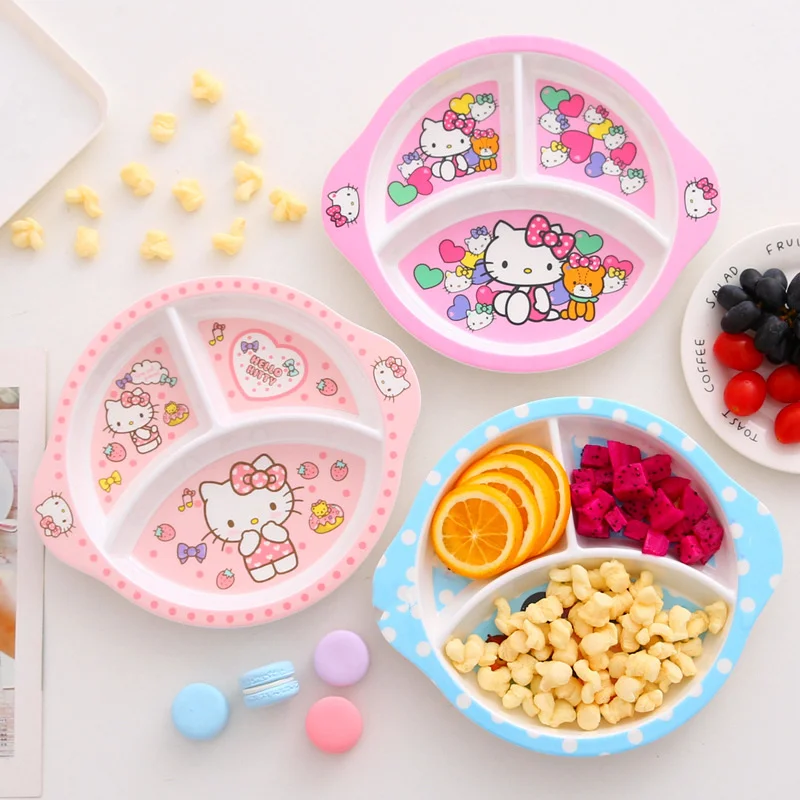 

Sanrio Kawaii HelloKitty тарелка MyMelody мультфильм Милая меламиновая детская тарелка для отсека Ins домашнее аниме детская искусственная