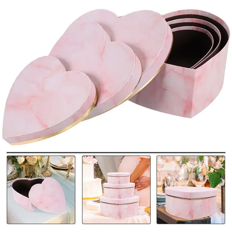 

3pcs Heart Shaped Double Layer Rotating Gift Box Flower Box Valentine'S Day Gifts Packaging Bag Wedding Party Decor Decorations