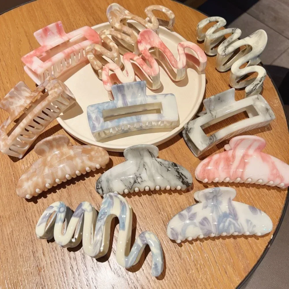 대리석 패턴 아크릴 헤어 클로 클립 대형 웨이브 직사각형 헤어핀 우아한 헤어 액세서리 긴 머리 데일리 스타일링