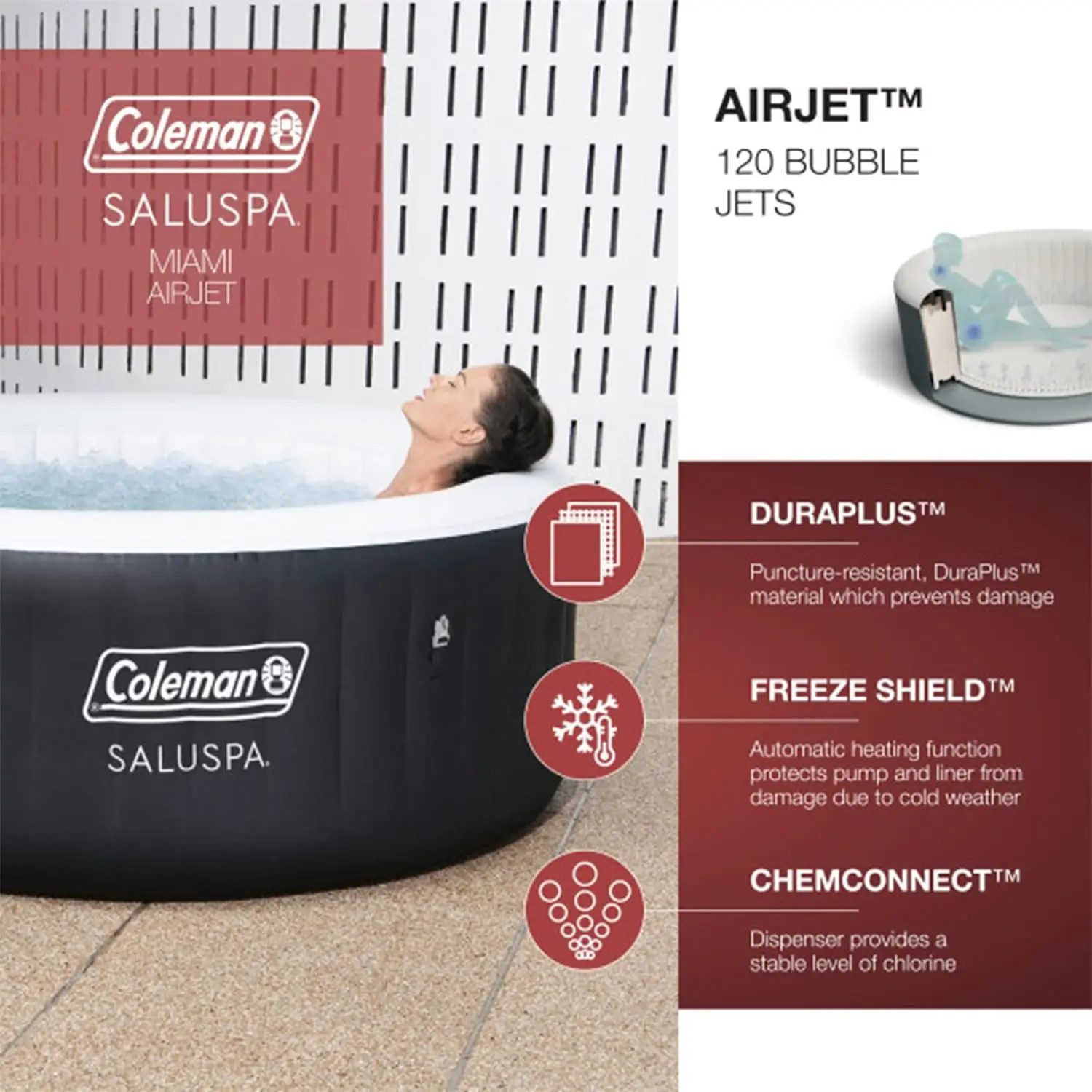 4 Person Capacity Inflatable Portable Round Hot Tub with 60 Air Jets Tub Cover and Pump Durable Thick Material for Outdoor Use