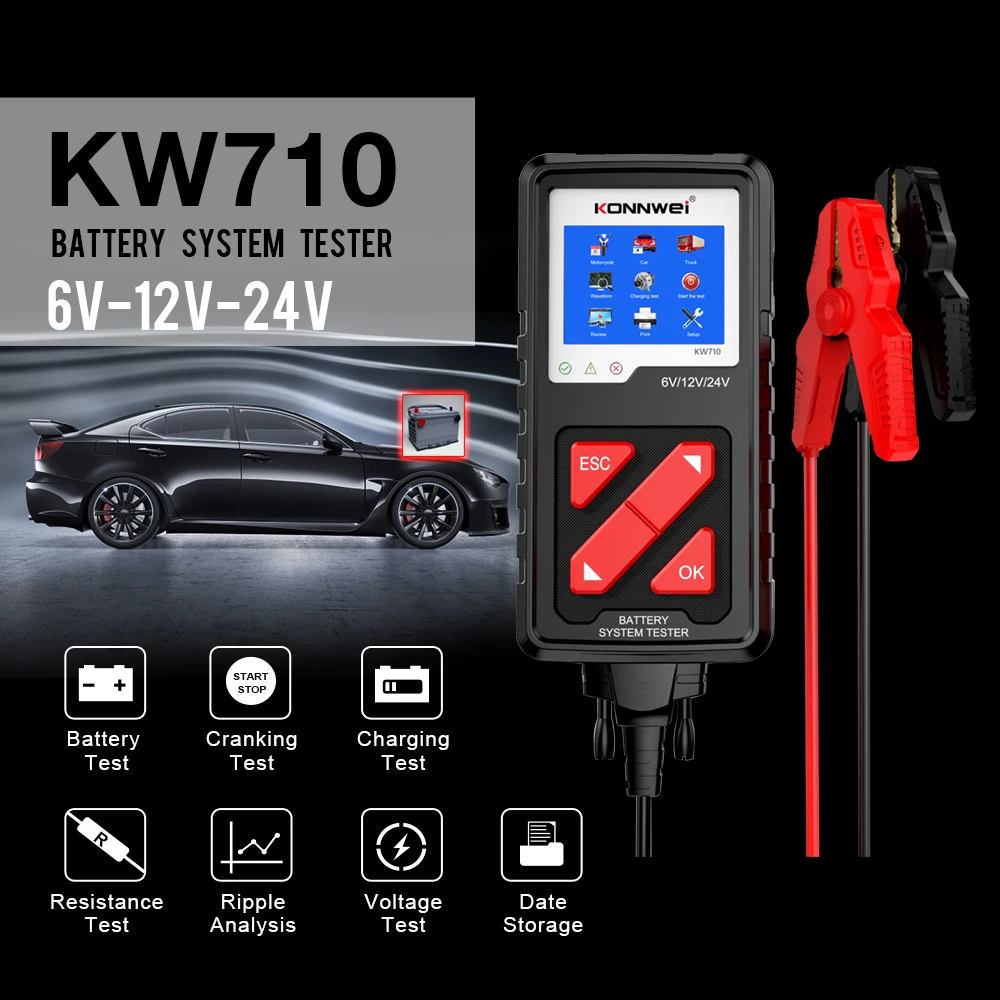 KONNWEIKW710MotorcycleCarTruckBatteryTester6V12V24VBattery