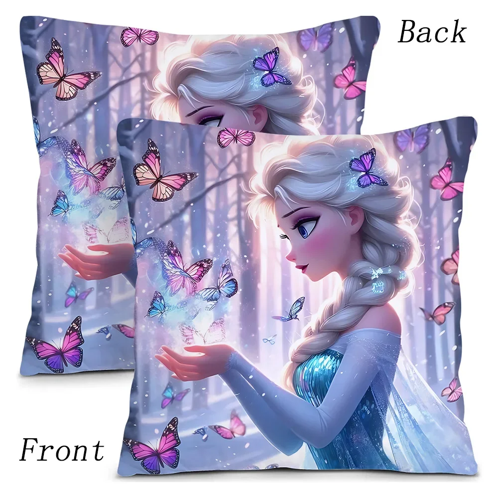 Kawaii Queen Frozen Princess Elsa Pillow Covers Cartoon Sofa Decorative Home Double-sided Printing Short Plush Cushion Cover