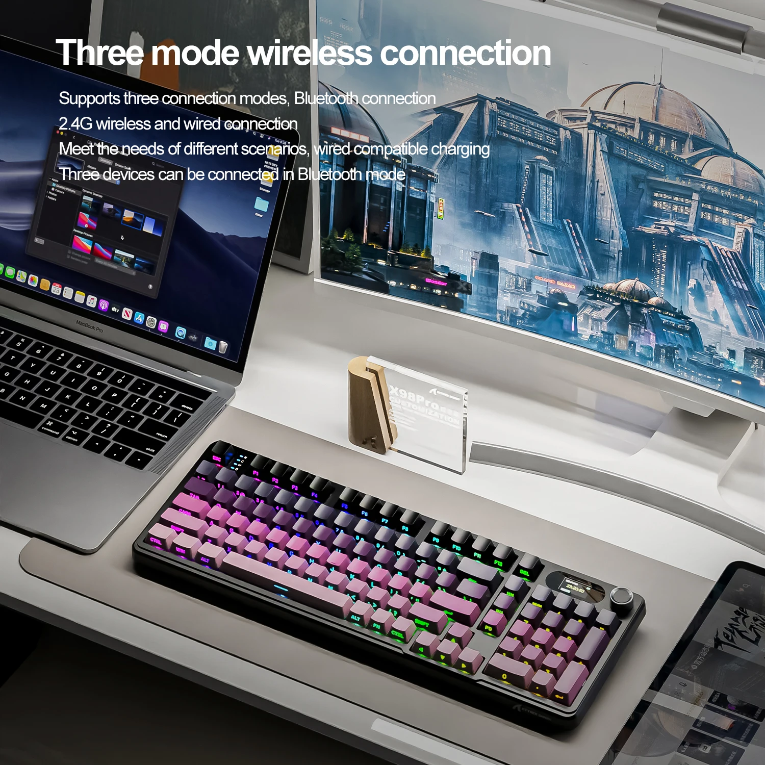 لوحة مفاتيح ميكانيكية ATTACK SHARK X98/X98Pro قابلة للتبديل بالكامل مع إضاءة خلفية RGB وثلاثة أوضاع لاسلكية للألعاب الإلكترونية