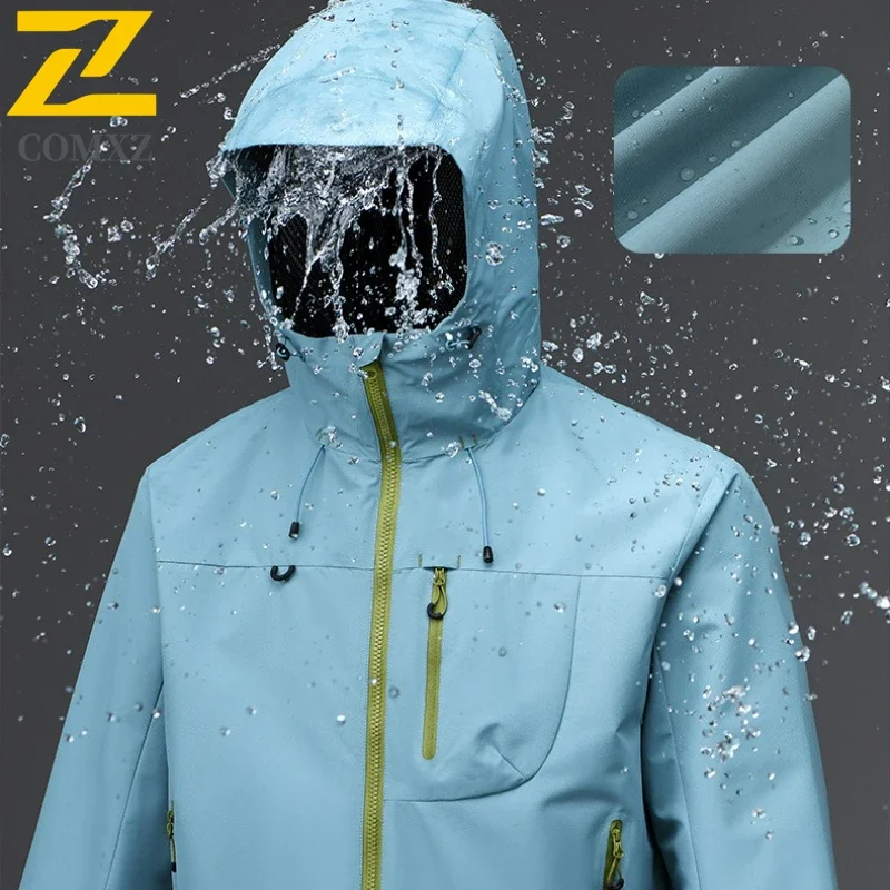 Ski Waterproof Jacket Men Women Mountain Soft Shell Rainproof Hooded Windproof Windbreaker Sports Trendy Thin Multi Color Coat