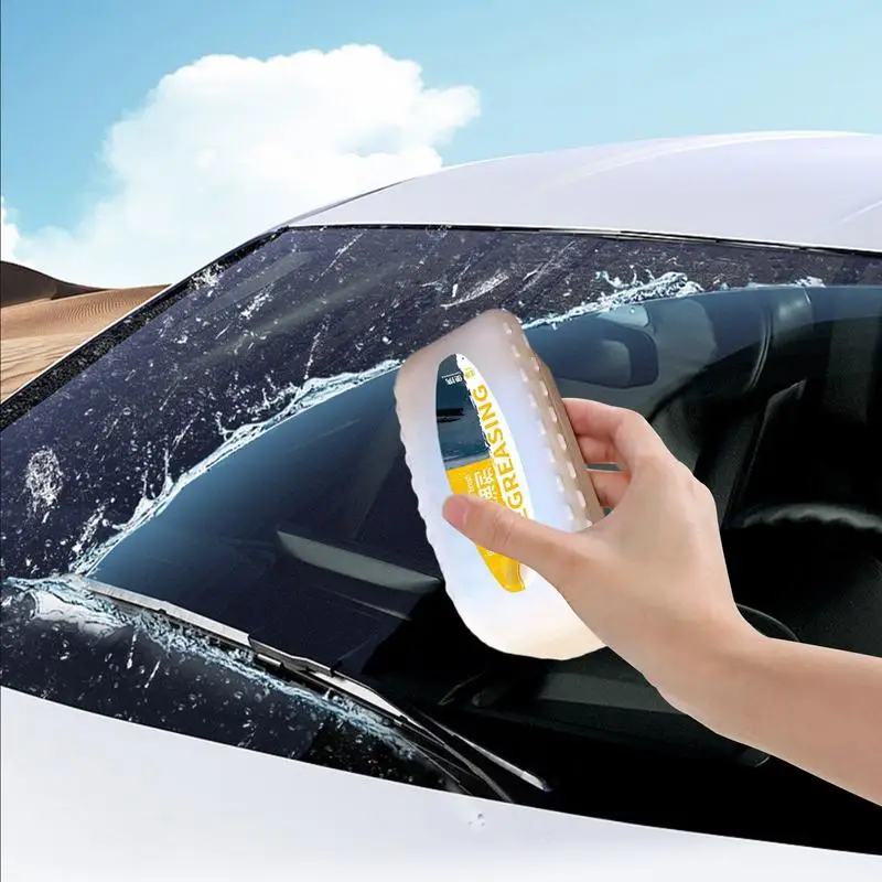 120ml Car Glass Oil Film Cleaner Small White Polish Stain Remover Brush For Car Front Windshield Restores Clarity Preserves Wax