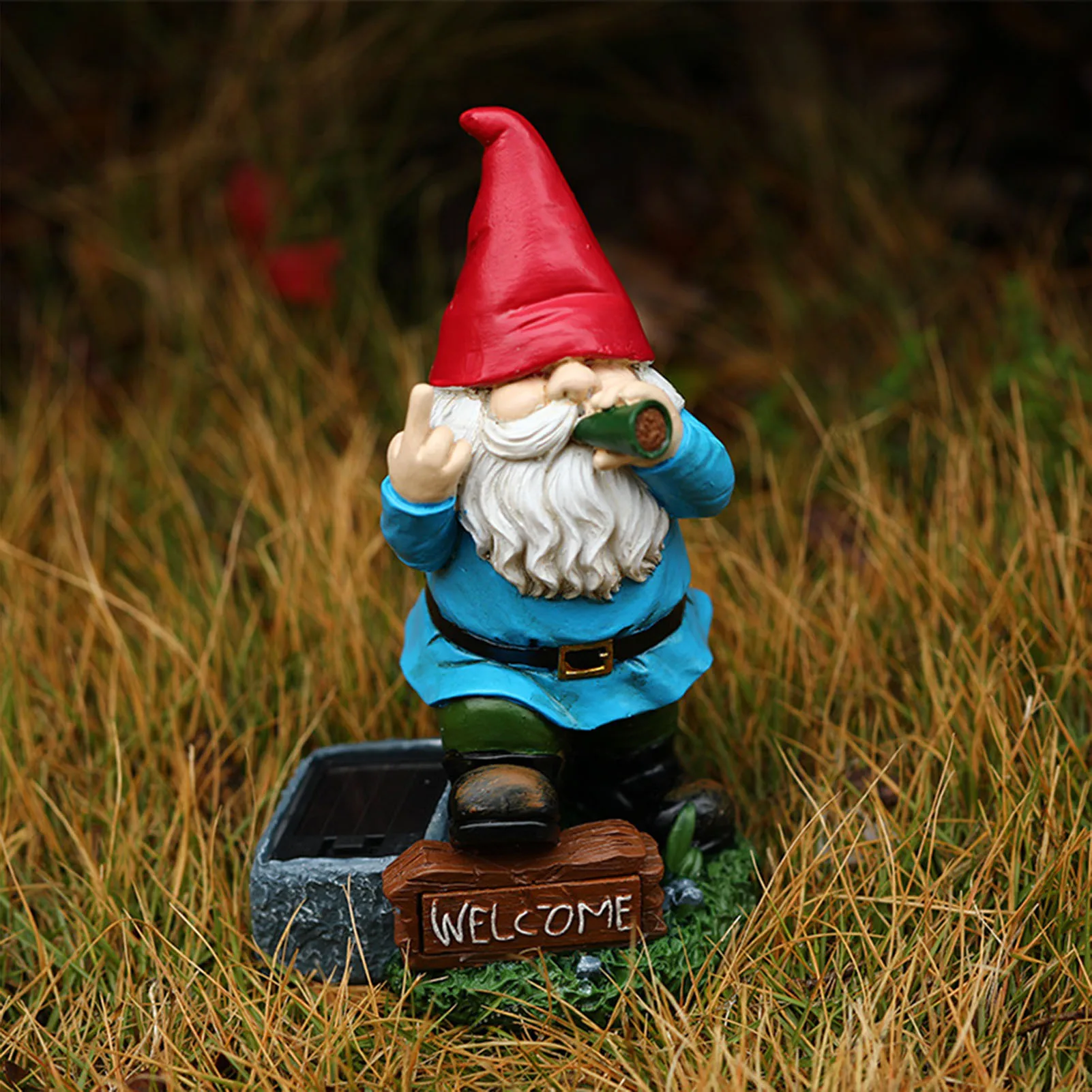 Art Craft for Home Garden Waterproof Gnome Decorations with Solar Lights Resin Cartoon Gnome with Smoking Ornament Lamps