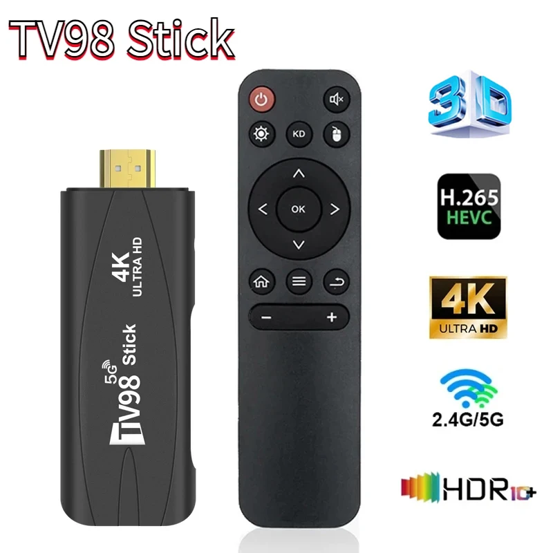 Tv98 Smart Tv Stick Android 7.1 Rk3228A Hd 4K 3D 4G 5G Dual Wifi Android Tv Media Player Supporto 2Gb 16Gb Tv Iptv