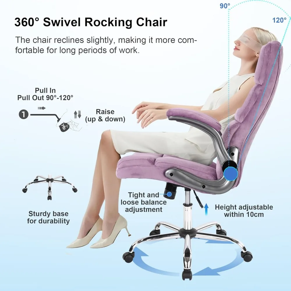 Velvet Executive Office Chairs with Flip up Armrests, Comfy Fabric Home Office Desk Chair with Wheels, Height Adjustable 360° 6