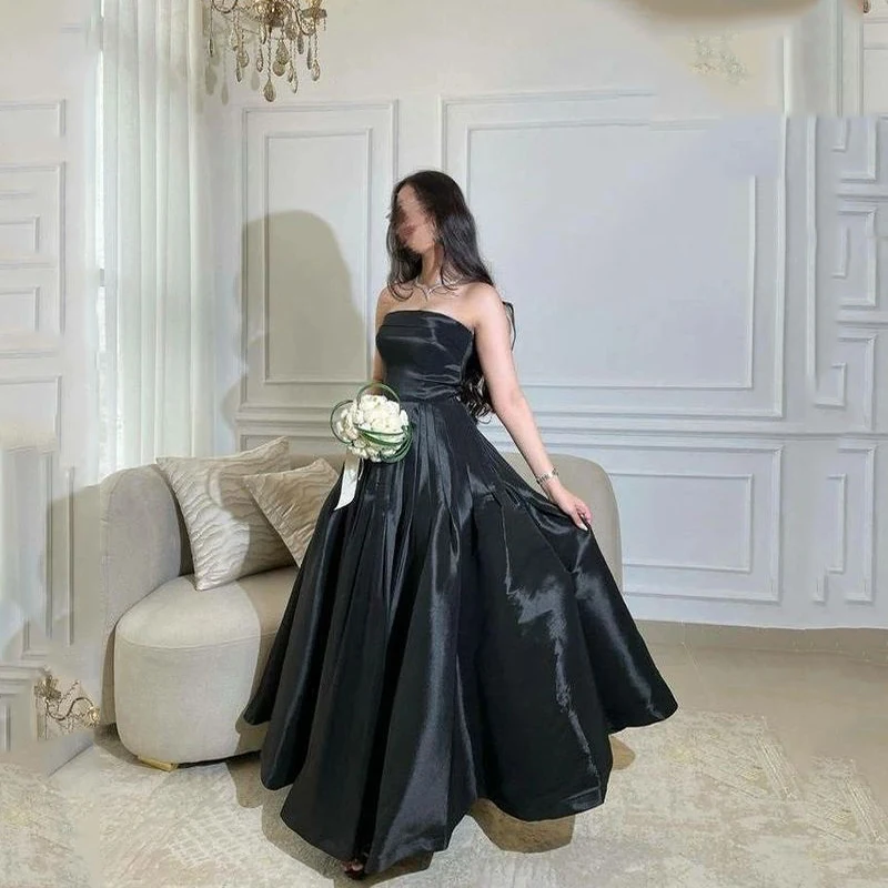 

Saudi Arabic Sexy Strapless Prom Dresses Sleeveless A-Line Evening Dress Ankle-Length Elegant Party Dresses For Women Robes