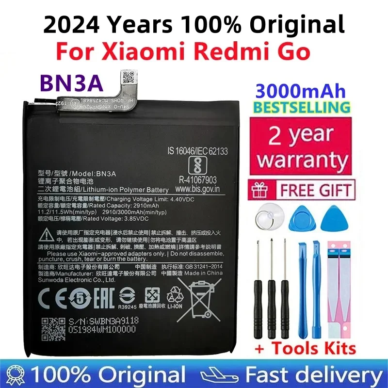 

2024 год, 100% оригинальный аккумулятор BN3A 3000 мАч для XiaoMi Redmi Go BN3A, аккумулятор, аккумулятор для смартфона