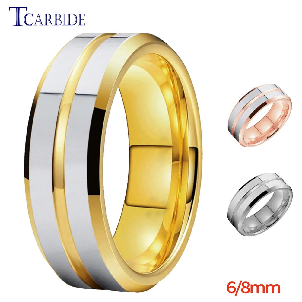 6 mm 8 mm argento/nero/canna di fucile/oro/oro rosa martellato anelli