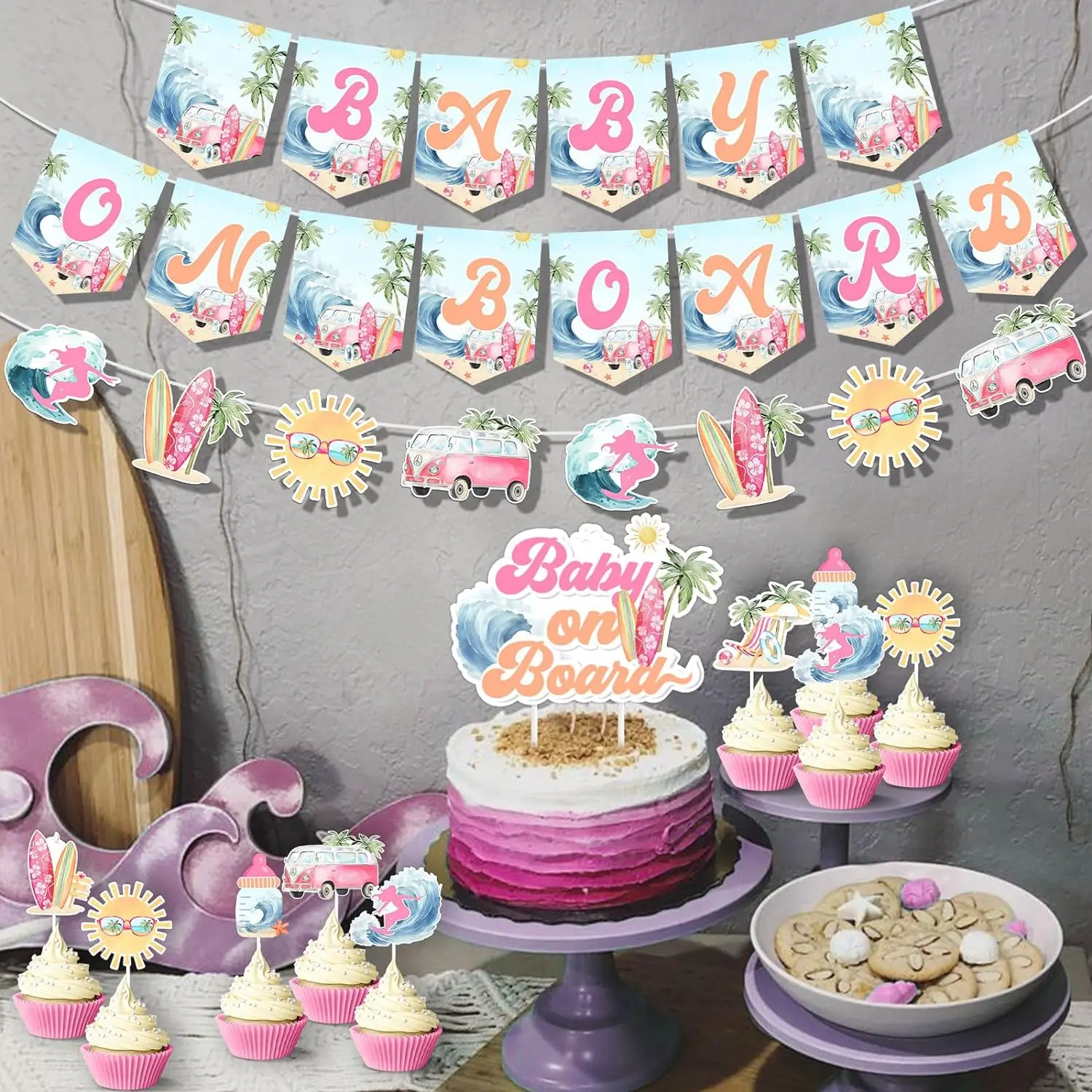 Baby On Board Surf Theme Baby Shower Decorations – Banner, Garland, Cake Topper & Balloons Set - View #13