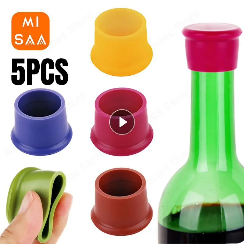 

5pcs Silicone Wine Stopper Leak Free Wine Bottle Cap Fresh Keeping Sealers Beer Beverage Champagne Closures For Bar Accessories