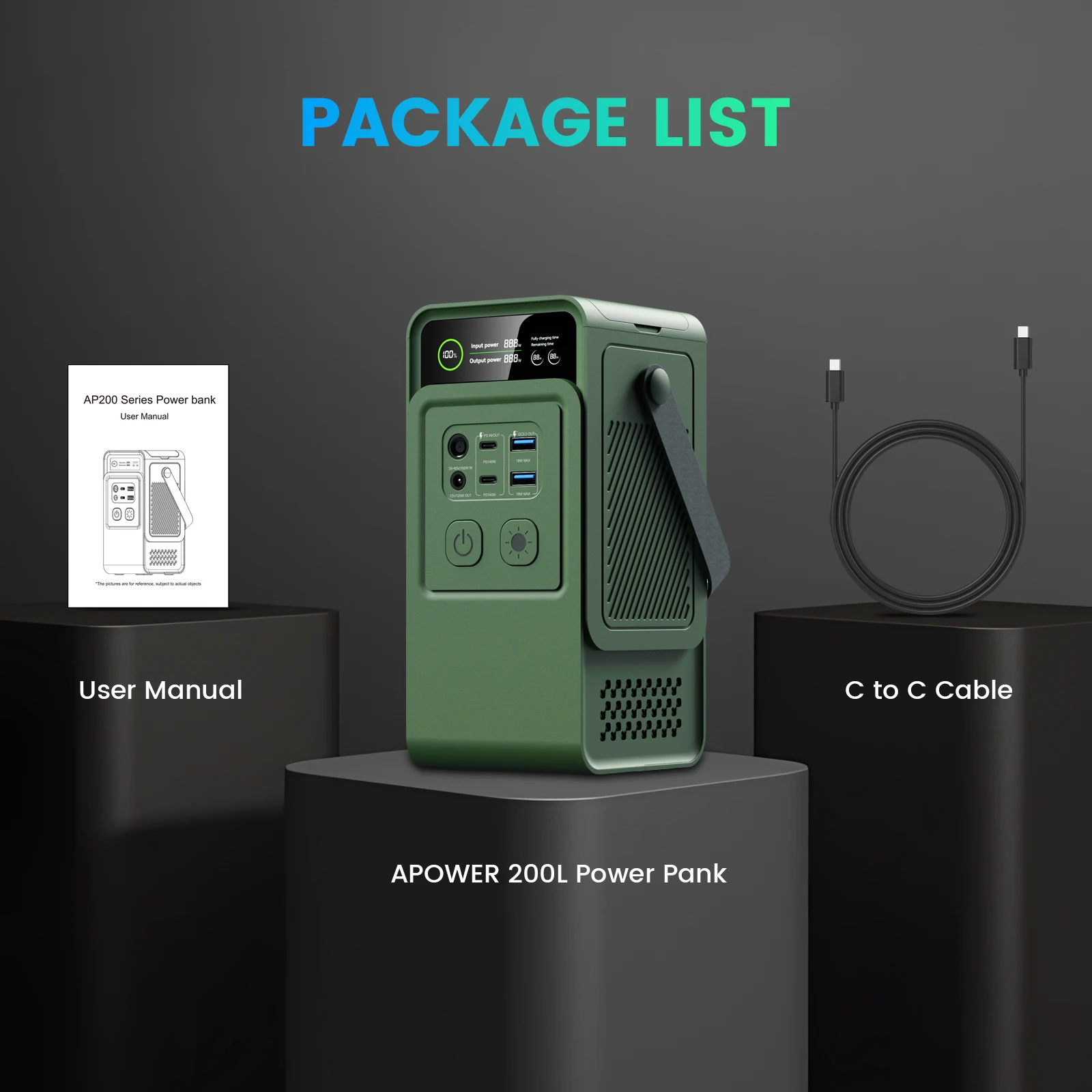 CTOLITY AP200 Portable Power Bank 192Wh 200W LiFePO4 Battery 3000+ Cycle PD3.1 140W Ultra Fast Charging  LED DC Solar 150W PC 5