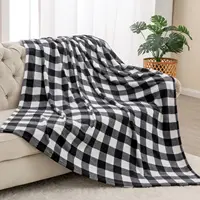 1PC Blanket for Couch Sofa Bed Plaid Decor Black White Checkered Blanket Cozy Fuzzy Soft Lightweight Warm Blankets  All Seasons 1